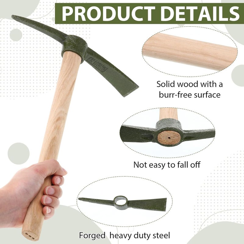 Lothee 8 Pcs Pick Mattock Hoe 14 Inch Heavy Duty Forged Garden Pick Axe with Non-Slip Handle Weeding Mattock Hoe Agriculture Hand Tools for Weeding Cultivating Camping or Prospecting - Image 3